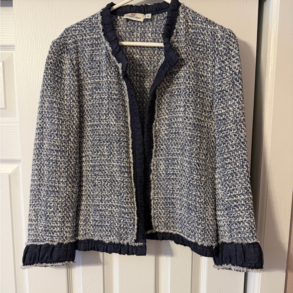 Vineyard Vines Navy and White Tweed Open-Front Jacket